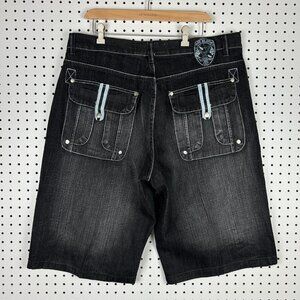 Evolution in Design 90s Black Gothic Shorts Size 38 Stitched‎ Flap Pocket RARE